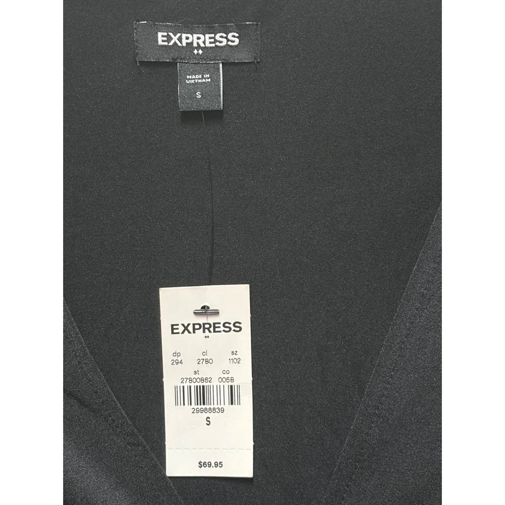 Express Black Ruched V-Neck Long Sleeve Mini Dress 27800862 Small NWT
